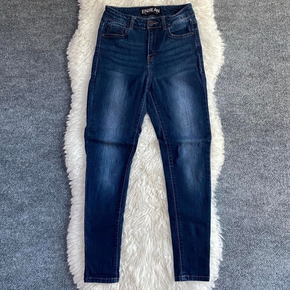 ENJEAN DENIM BLUE SKINNY JEANS Y2K GRUNGE ALT SCENE EDGY ACADEMIA SOFTGIRL